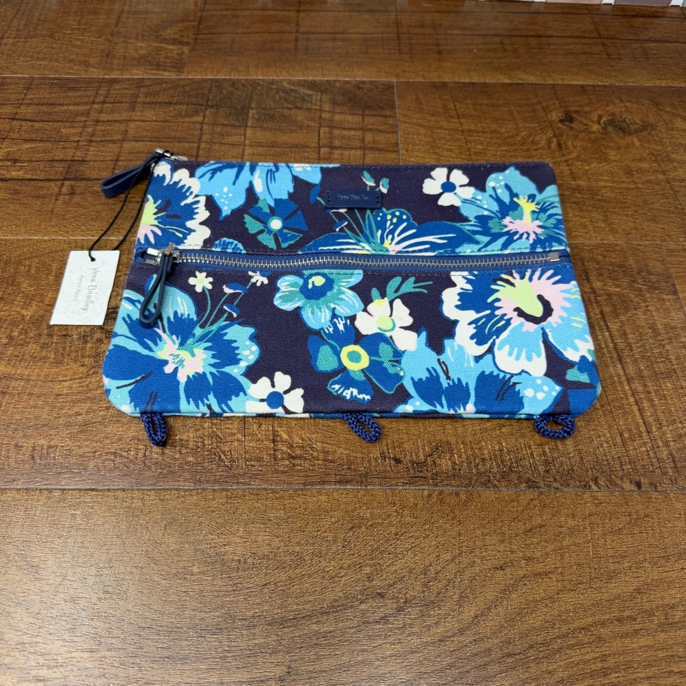 NWT‎ Vera Bradley Moonlight Garden Canvas Pencil Pouch 3 Ring Binder Case Blue